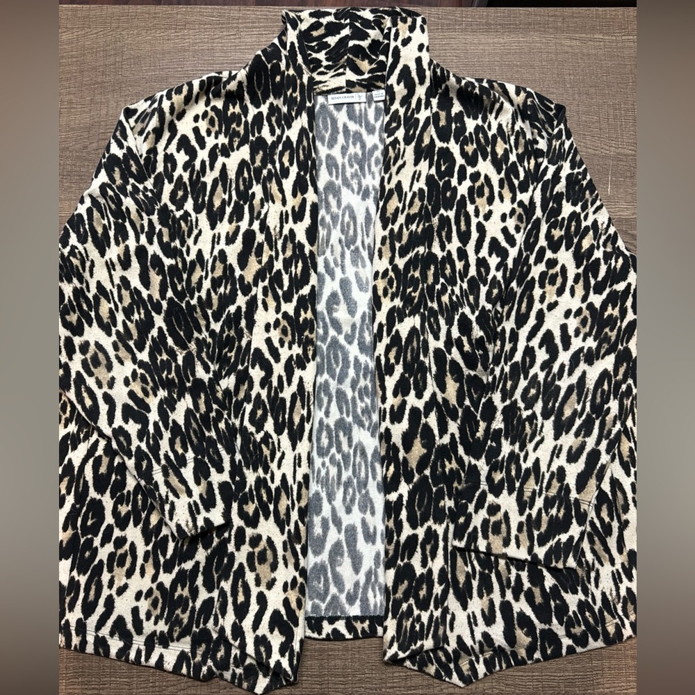 Susan Graver Printed Novelty Knit Open Front Cardigan Animal Print 3x Plus Size